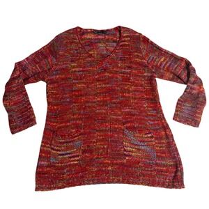 Kristin Nicole Multicolor Knit V Neck Sweater Pockets Tunic Womens 2X